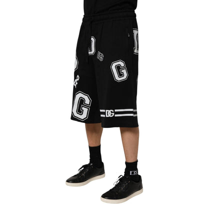 Dolce & Gabbana Black Logo Print Cotton Casual Bermuda Short
