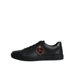 Dolce & Gabbana Black London Sacred Heart Men Sneakers Shoes, made in Italy, 100% calf leather, featuring studs and lace-up design.