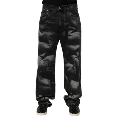 Dolce & Gabbana Black Marbled Effect Straight Men Denim Jeans