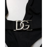 Dolce & Gabbana Black Nylon Deep V-Neck One Piece Swimwear with DG logo belt detail