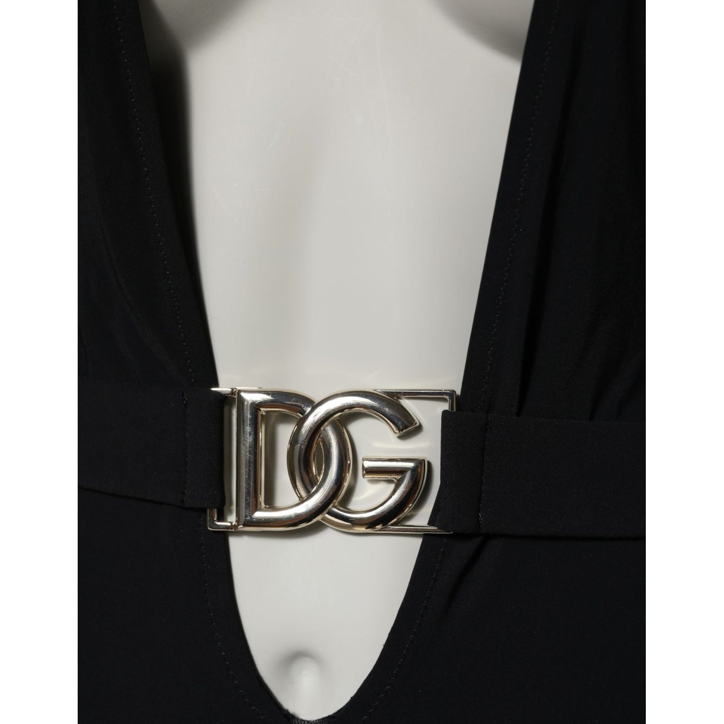 Dolce & Gabbana Black Nylon Deep V-Neck One Piece Swimwear with logo detail