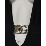 Dolce & Gabbana Black Nylon Deep V-Neck One Piece Swimwear with logo detail