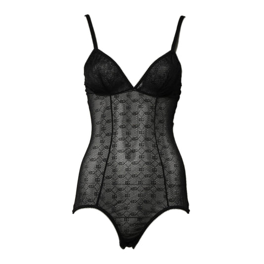 Dolce & Gabbana Black Nylon Stretch Bodysuit Lingerie Underwear with elegant design and logo details, perfect for intimate wear.