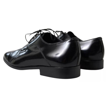 Dolce & Gabbana Black Polished Leather Formal Dress Shoes, preowned with tag, authentic Italian craftsmanship, minor wear visible