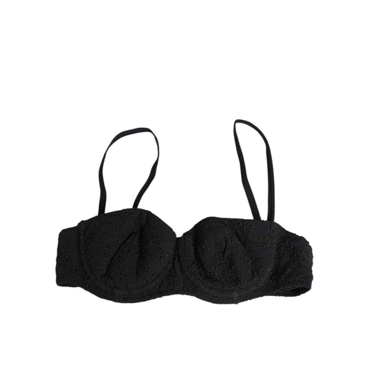 Dolce & Gabbana Black Polyester Embroidered Underwire Bra Underwear with floral detailing and logo, crafted in Italy.