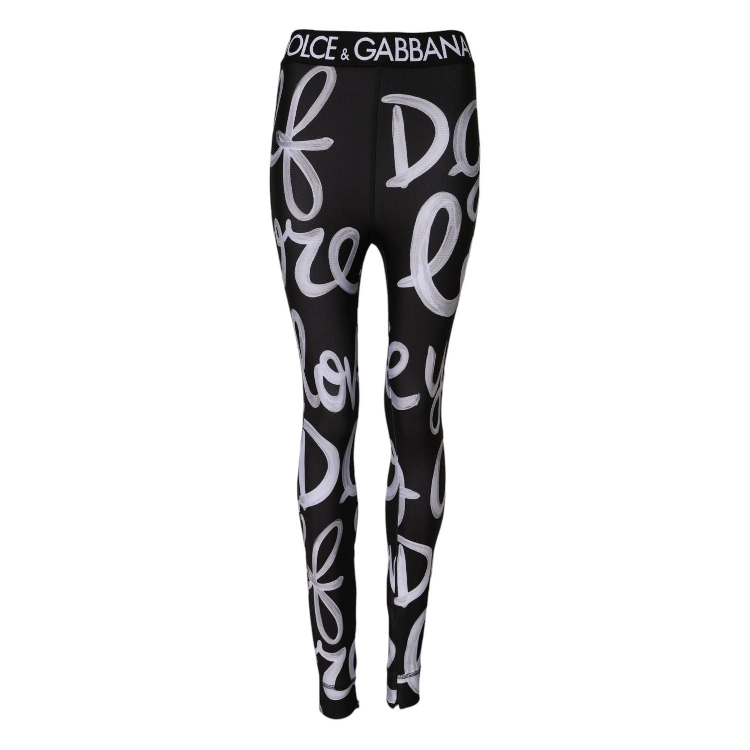 Dolce & Gabbana Black Polyester Logo Print Mid Waisted Pants
