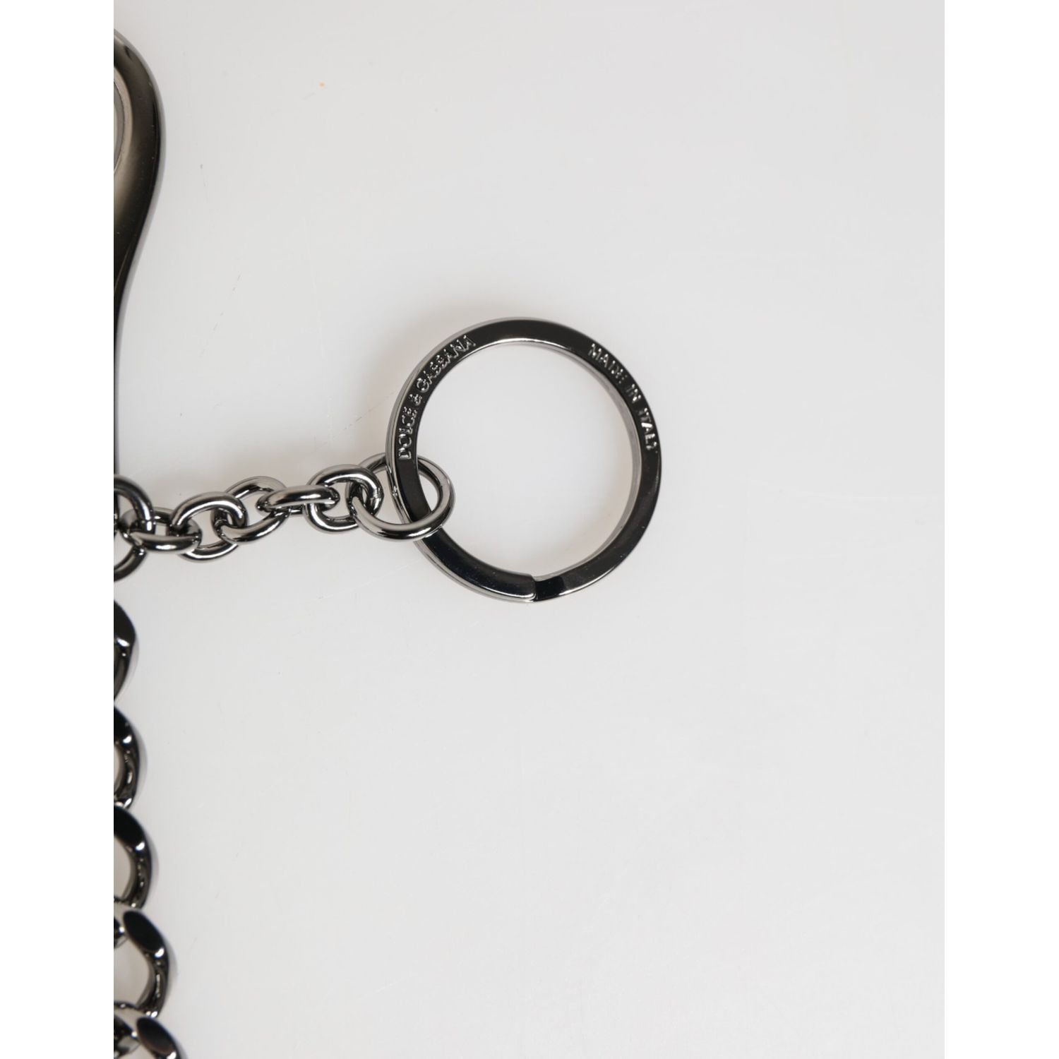 Dolce & Gabbana Black Red Military Leather Patch DG Logo Keychain Keyring