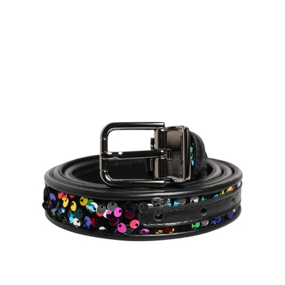 Dolce & Gabbana Black Sequin Embellished Metal Buckle Belt