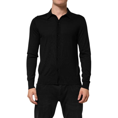 Dolce & Gabbana Black Silk Button Up Lightweight Sweater