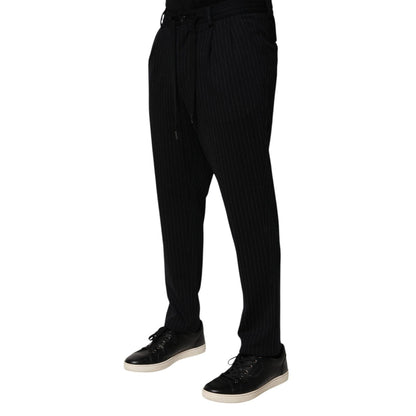 Dolce & Gabbana Black Stripes Viscose Skinny Dress Men Pants