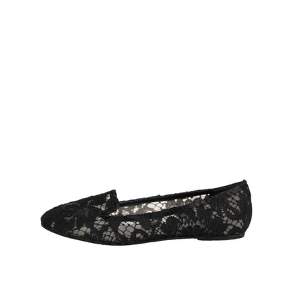 Dolce & Gabbana Black Taormina Lace Slip On Flats Shoes