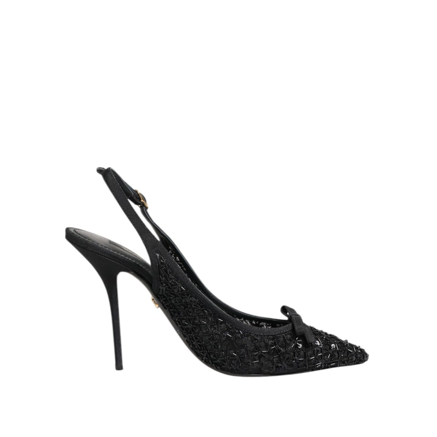 Dolce & Gabbana Black Tulle Ricamo Heels Slingbacks Shoes