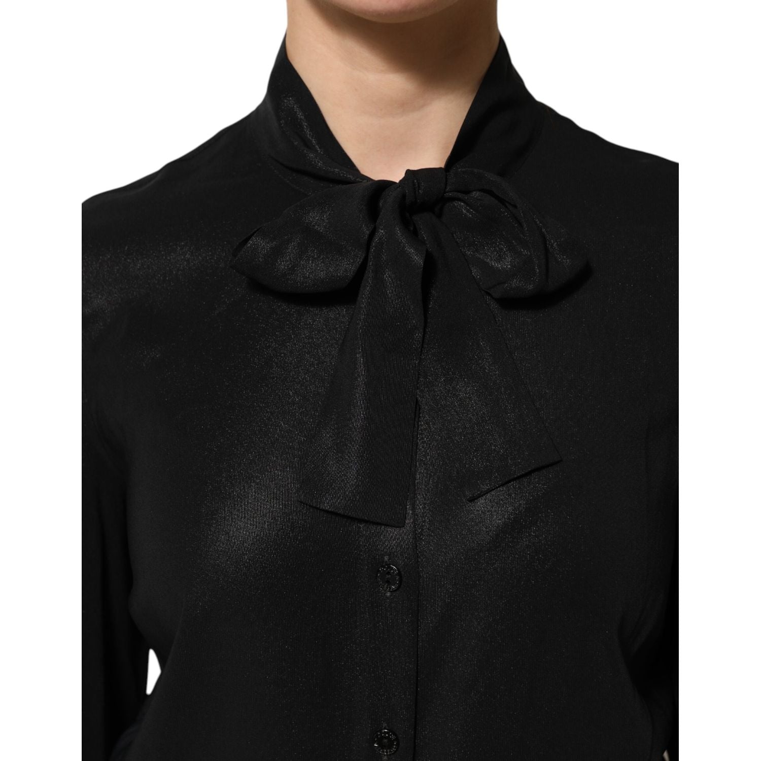 Dolce & Gabbana Black Viscose Long Sleeve Tie Neck Blouse Top