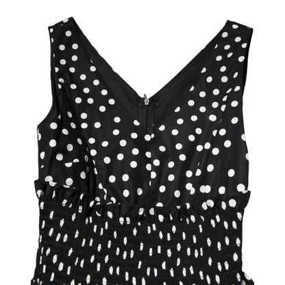 Dolce & Gabbana Black White Cotton Polka Dot Print V Neck Dress
