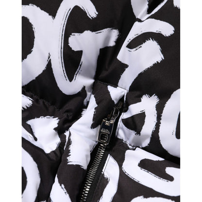 Dolce & Gabbana Black White DG Mania Hooded Long Coat Jacket