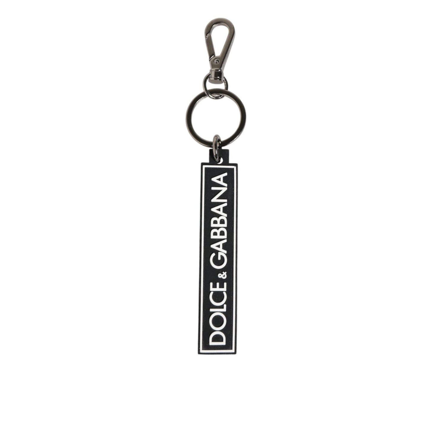 Dolce & Gabbana Black White DG Rubber Logo Silver Men's Holder Keyring