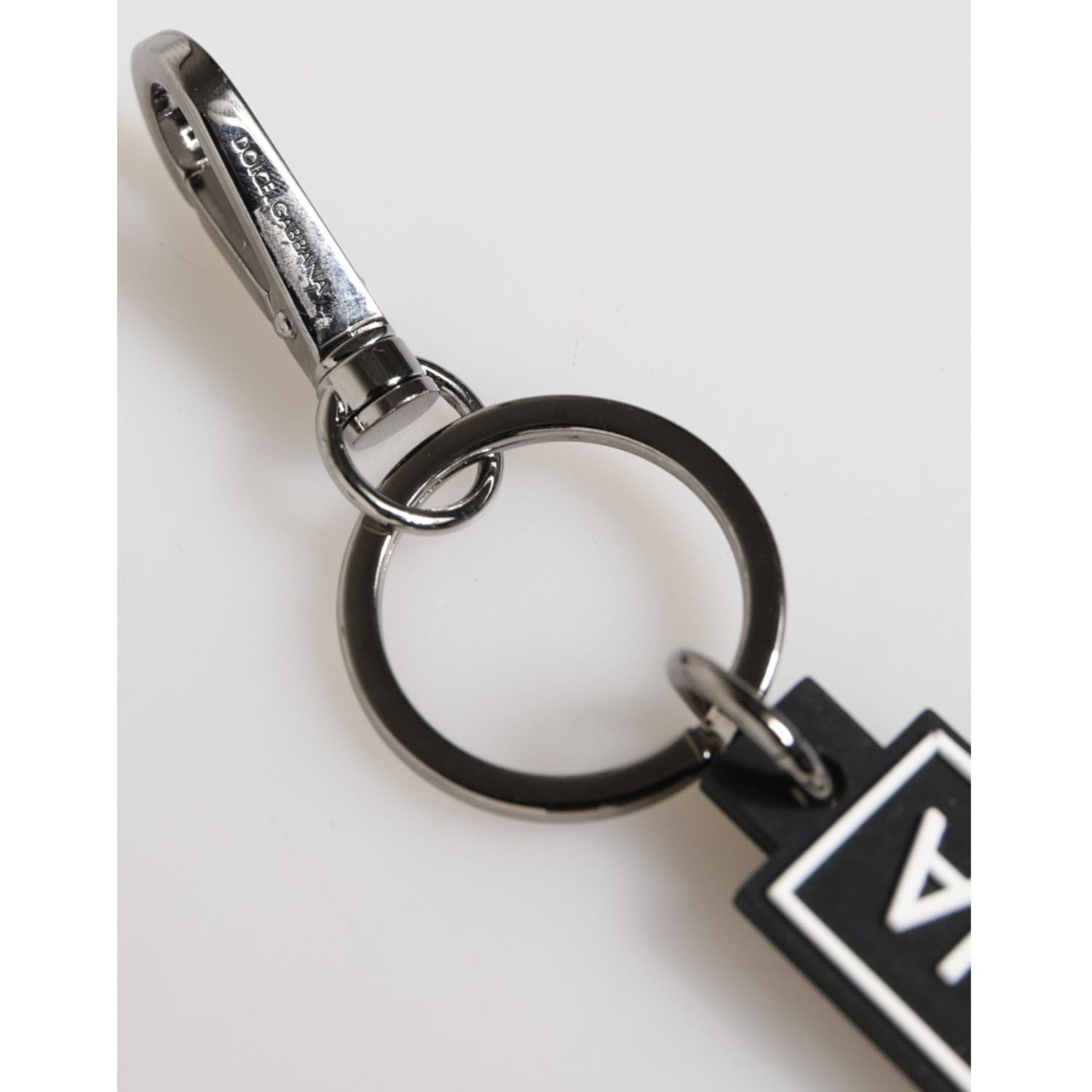 Dolce & Gabbana Black White DG Rubber Logo Silver Men's Holder Keyring
