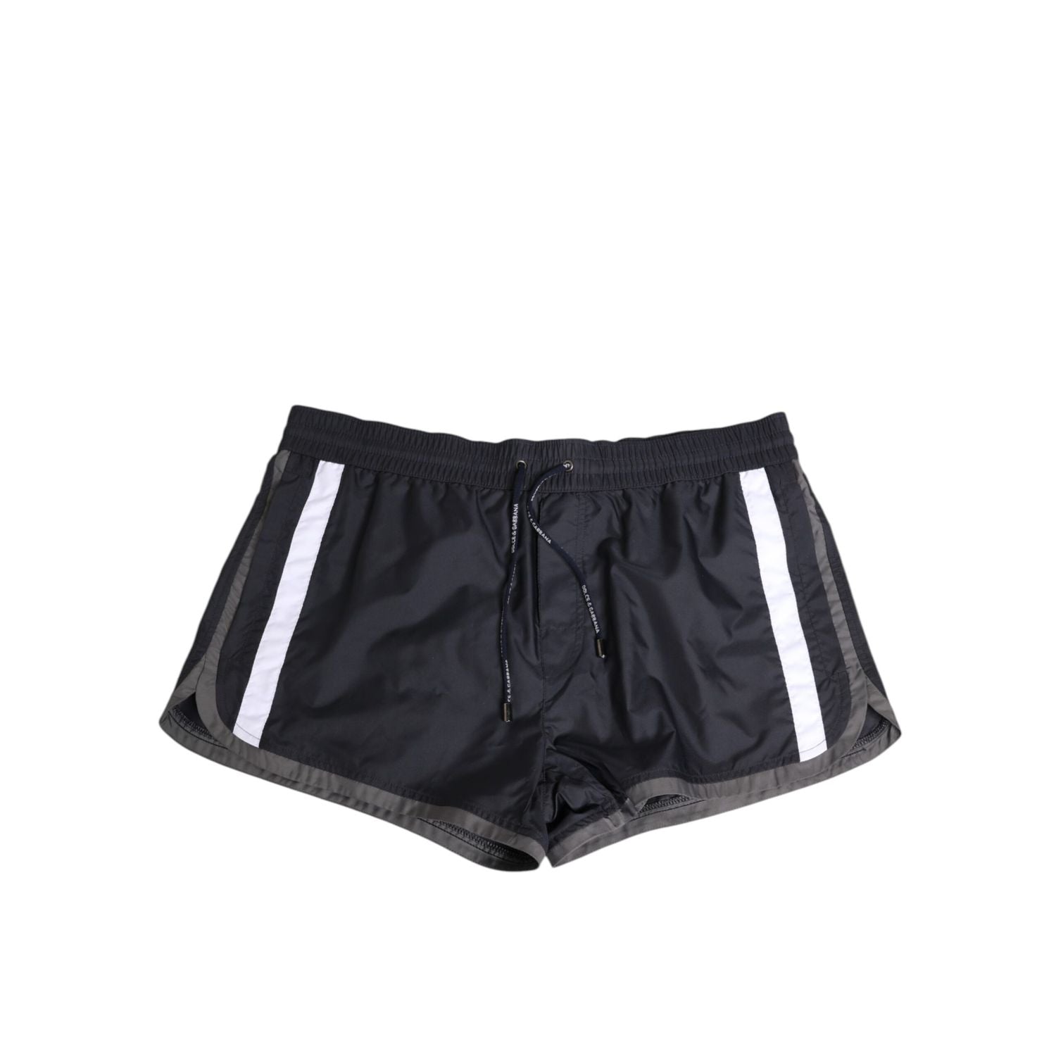 Dolce & Gabbana Black White Polyester Logo Elastic Waistband Swimwear