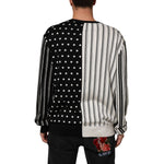 Back view of Dolce & Gabbana Black White Stripe Polka V-Neck Pullover Sweater, featuring premium silk, stripes, and polka dots.