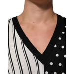 Close-up of Dolce & Gabbana Black White Stripe Polka V-Neck Pullover Sweater showcasing striped and polka dot design.