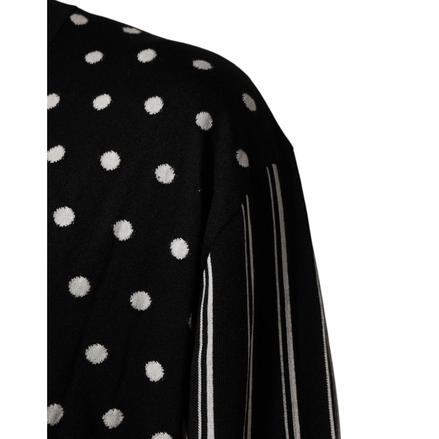 Dolce & Gabbana Black White Stripe Polka V-Neck Pullover Sweater