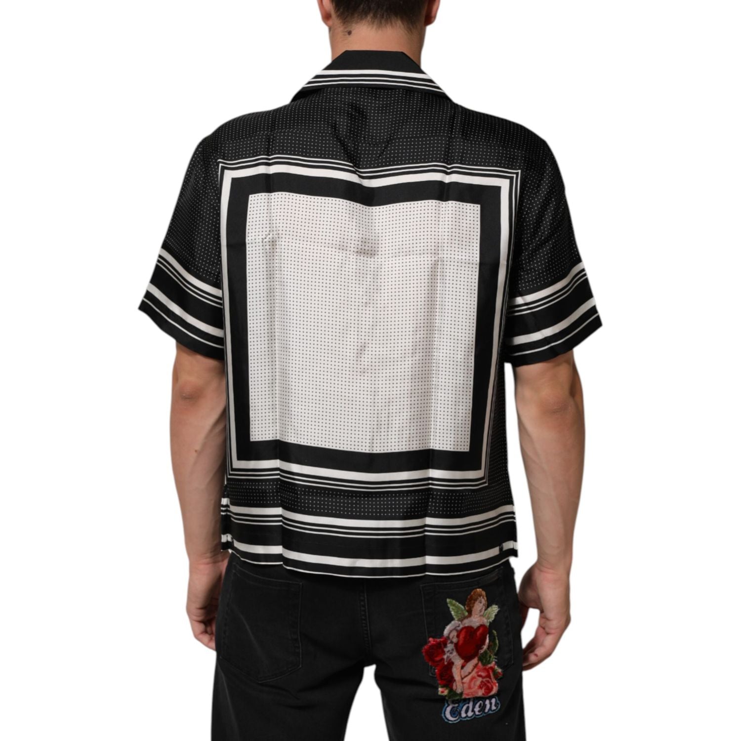 Dolce & Gabbana Black White StripeDot Print Casual Polo Shirt