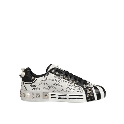 Dolce & Gabbana Black White Studded Low Top Sneakers Shoes