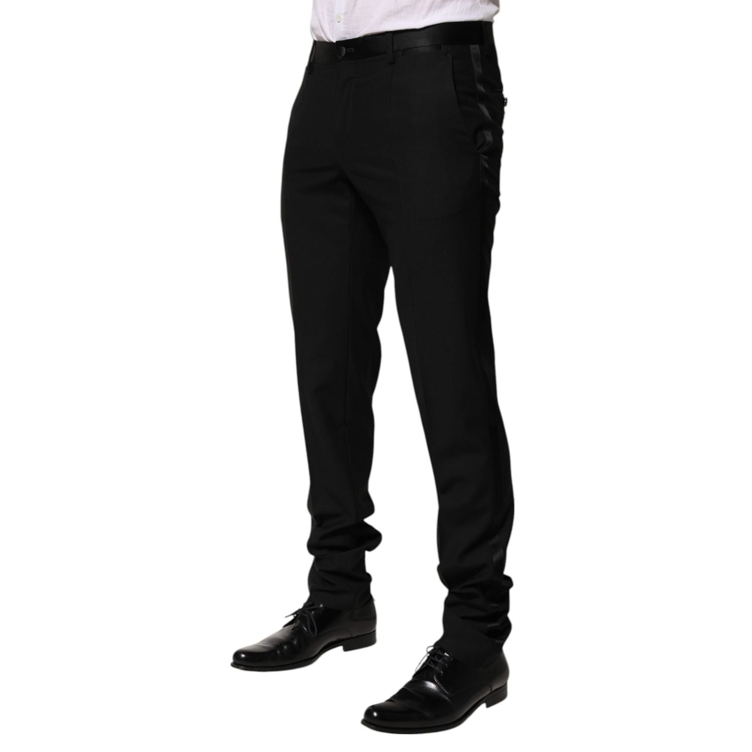 Dolce & Gabbana Black Wool Tapered Formal Men Dress Pants