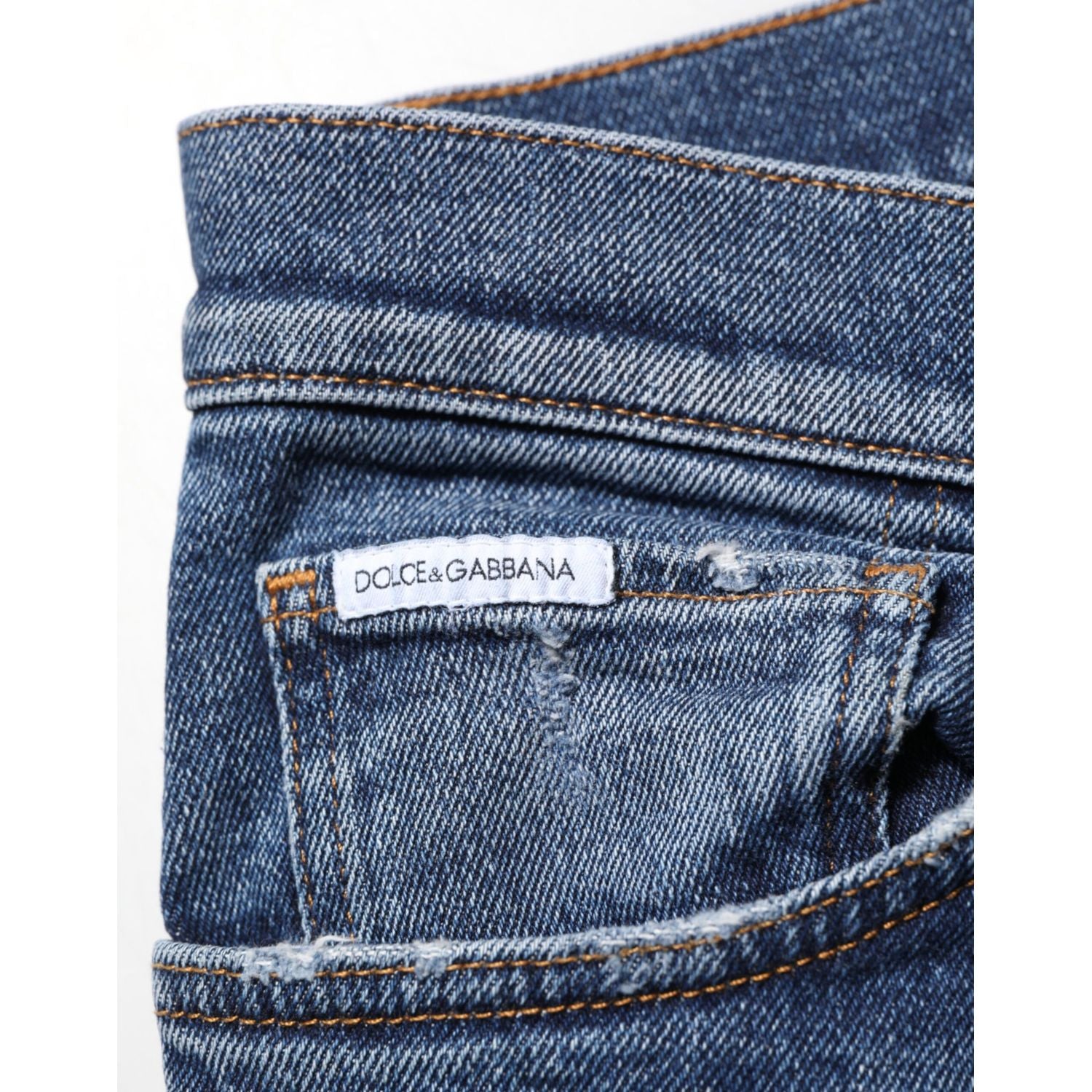 Dolce & Gabbana Blue Cotton Logo Plaque Skinny Men Denim Jeans