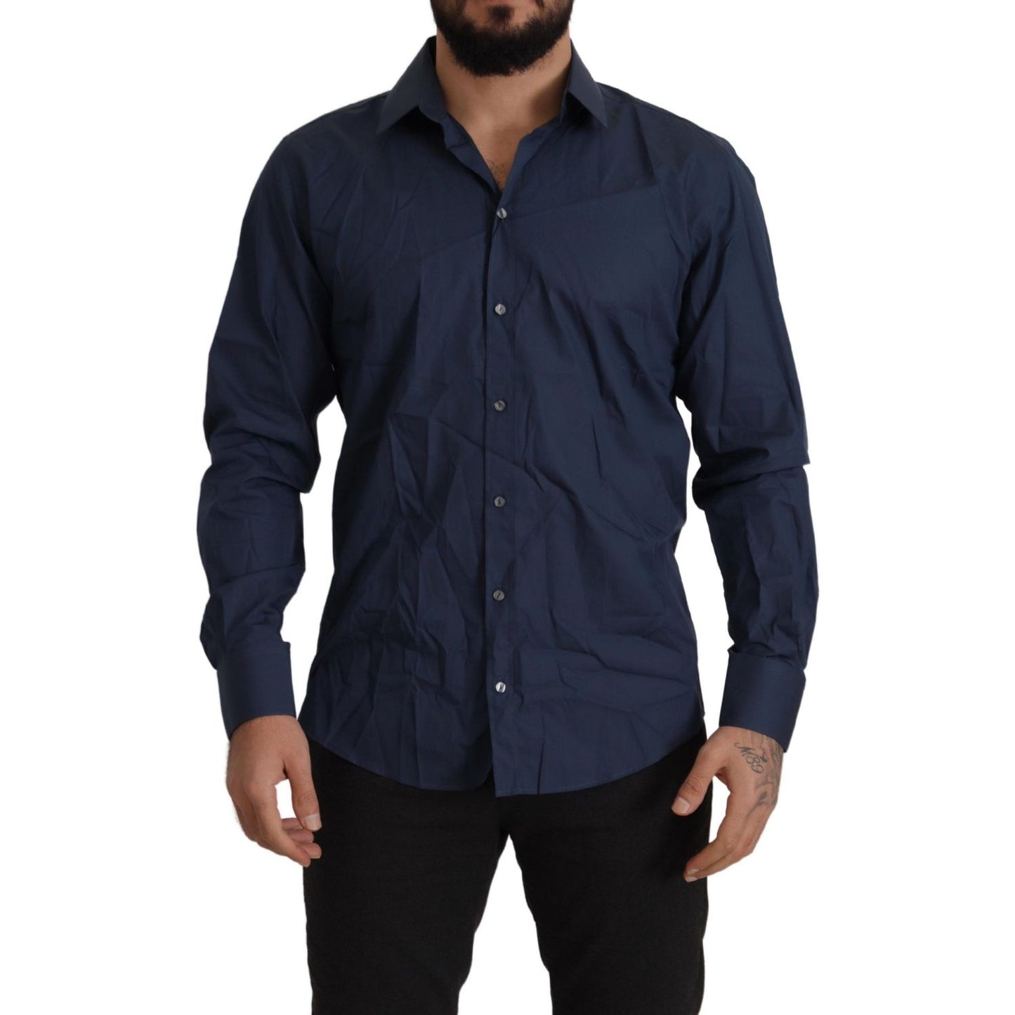 Dolce & Gabbana Blue Cotton MARTINI Slim Fit Dress Shirt