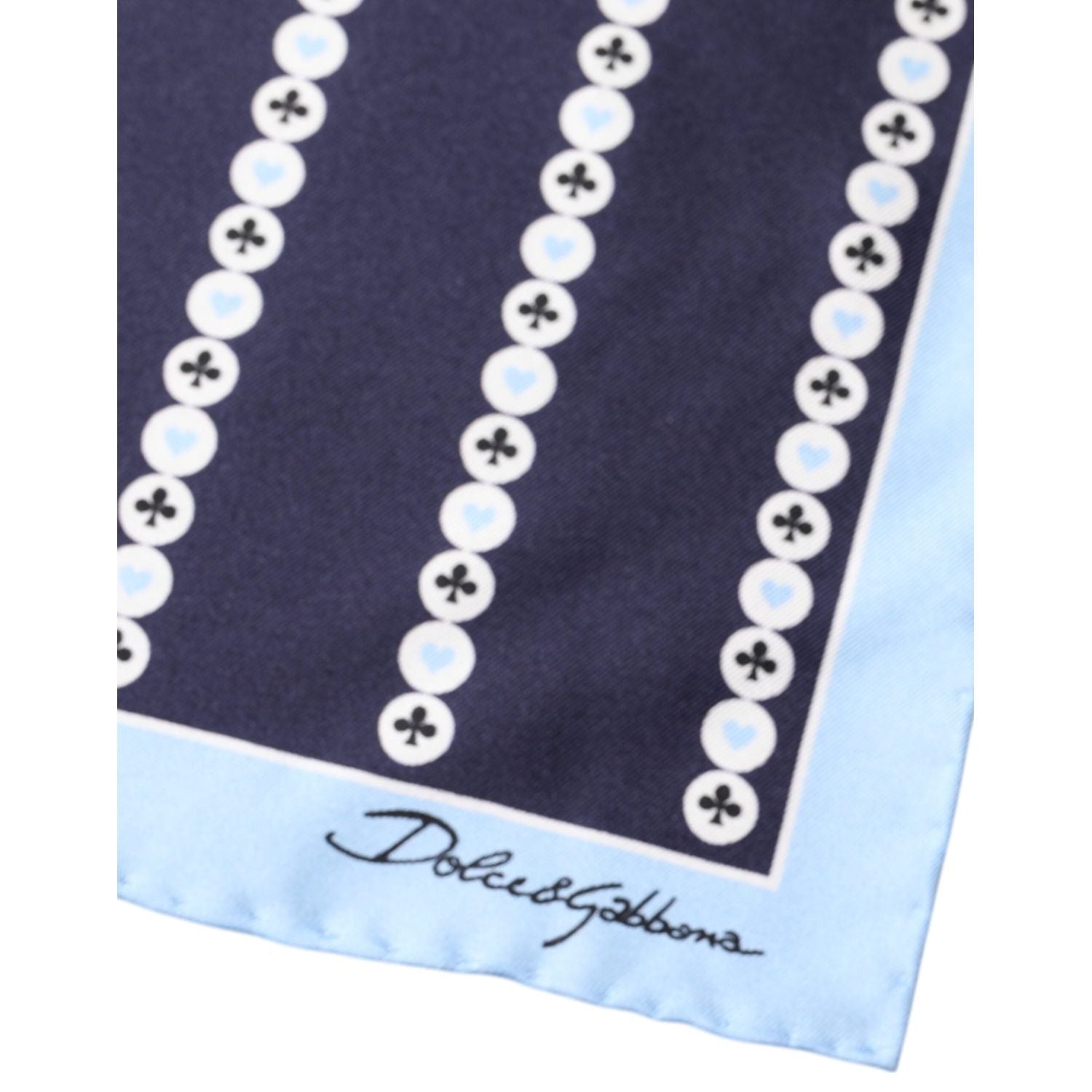 Dolce & Gabbana Blue Heart Spade Silk Handkerchief Scarf