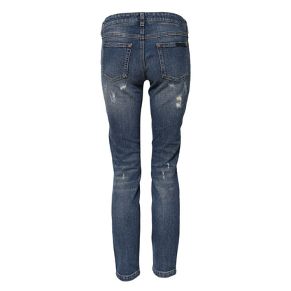 Dolce & Gabbana Blue Play Card Embroidery Skinny Denim Jeans