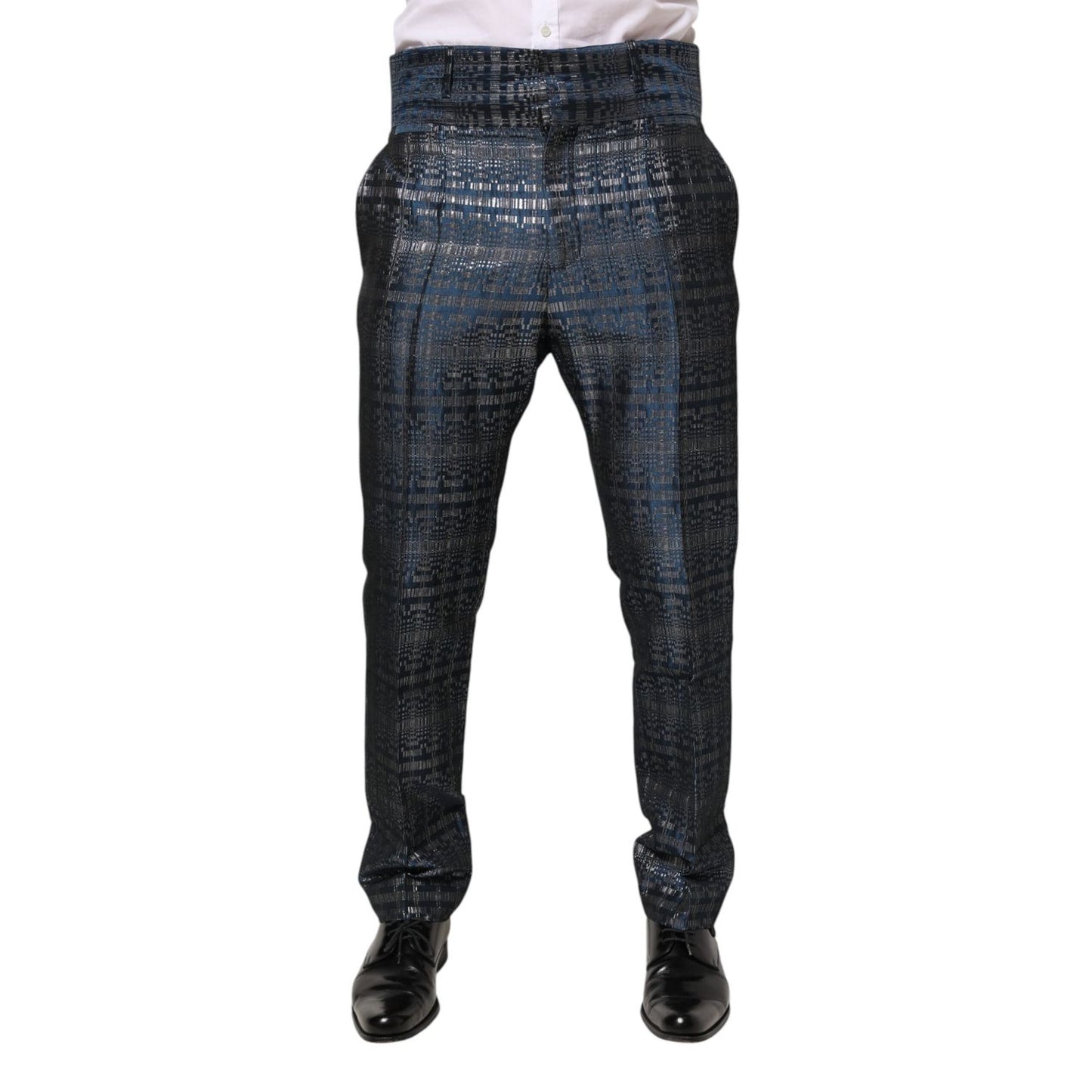 Dolce & Gabbana Blue Silver Shiny Silk Skinny Men Trouser Pants