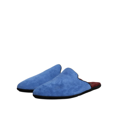 Dolce & Gabbana Blue Suede Capra Slides Flat Slipper Shoes