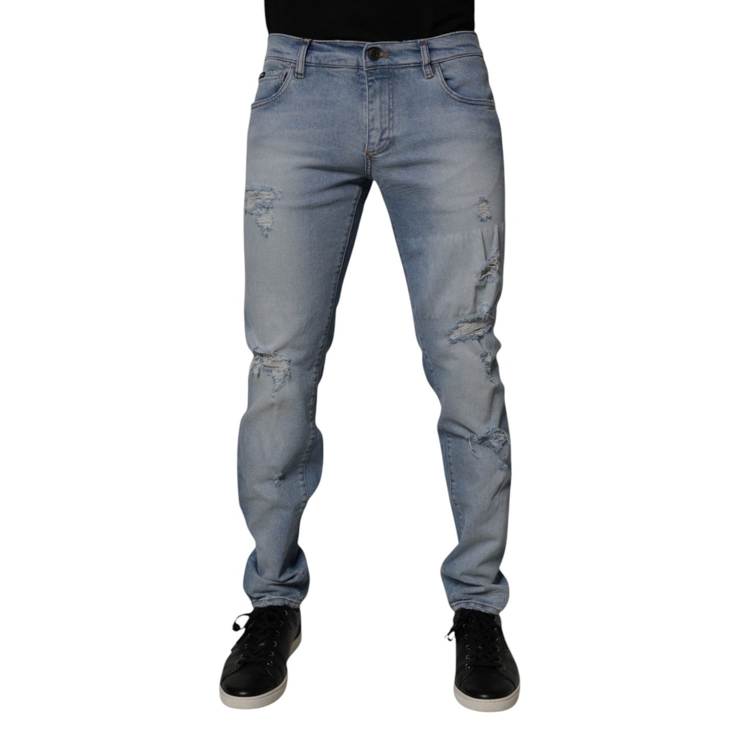 Dolce & Gabbana Blue Tattered Cotton Skinny Men Denim Jeans