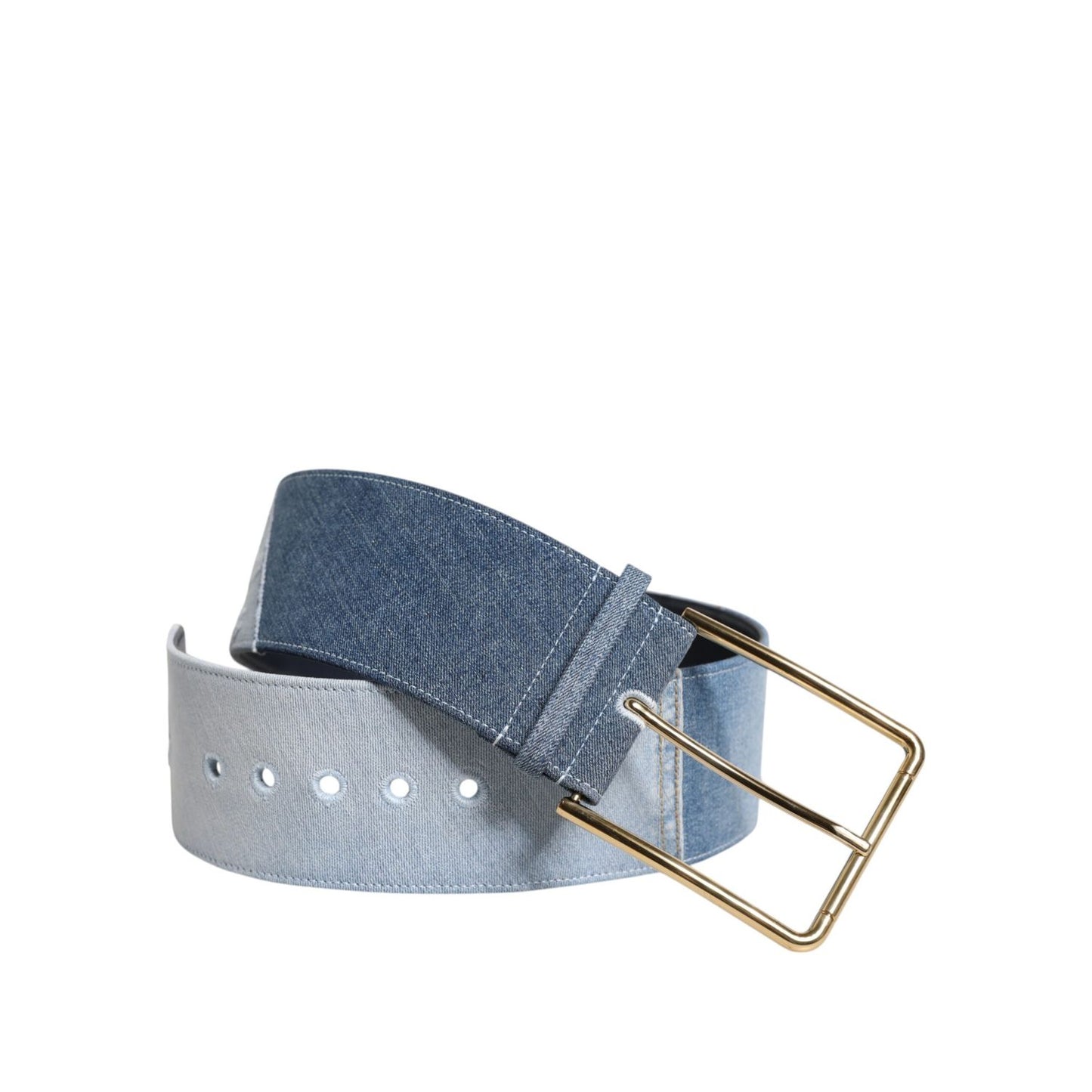 Dolce & Gabbana Blue Two Tone Denim Gold Metal Buckle Belt