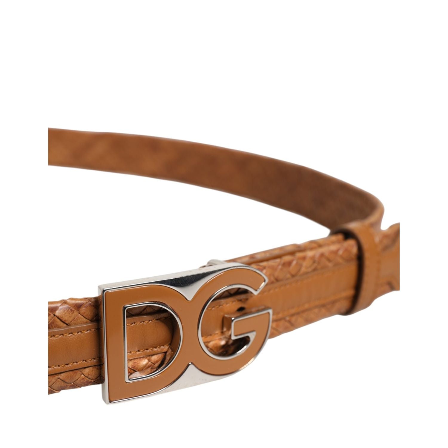 Dolce & Gabbana Brown Braided Metal DG Logo Buckle Belt