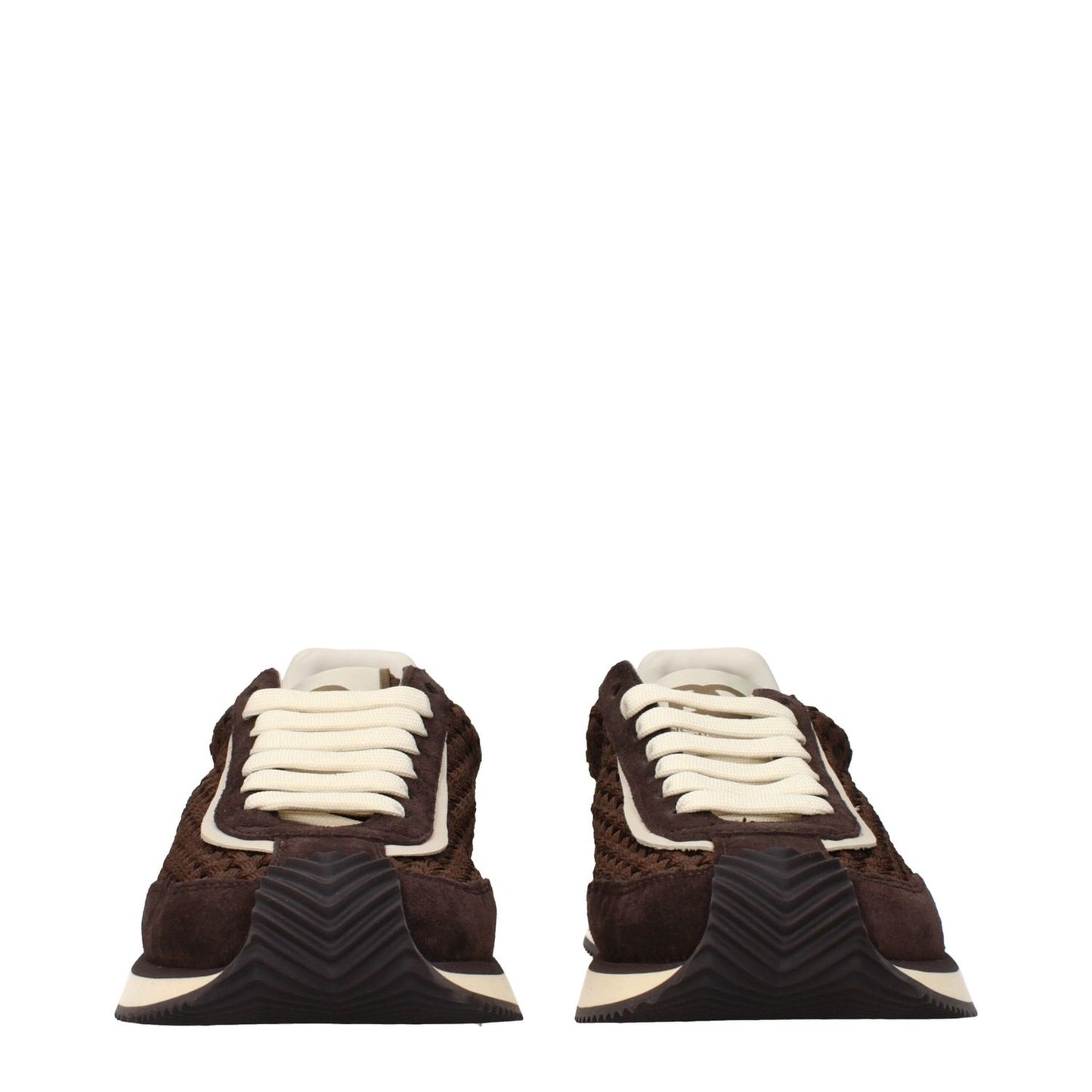 Dolce & Gabbana Brown Fabric Low Tops sneakers with front and back logos, featuring unique fabric design in brown.
