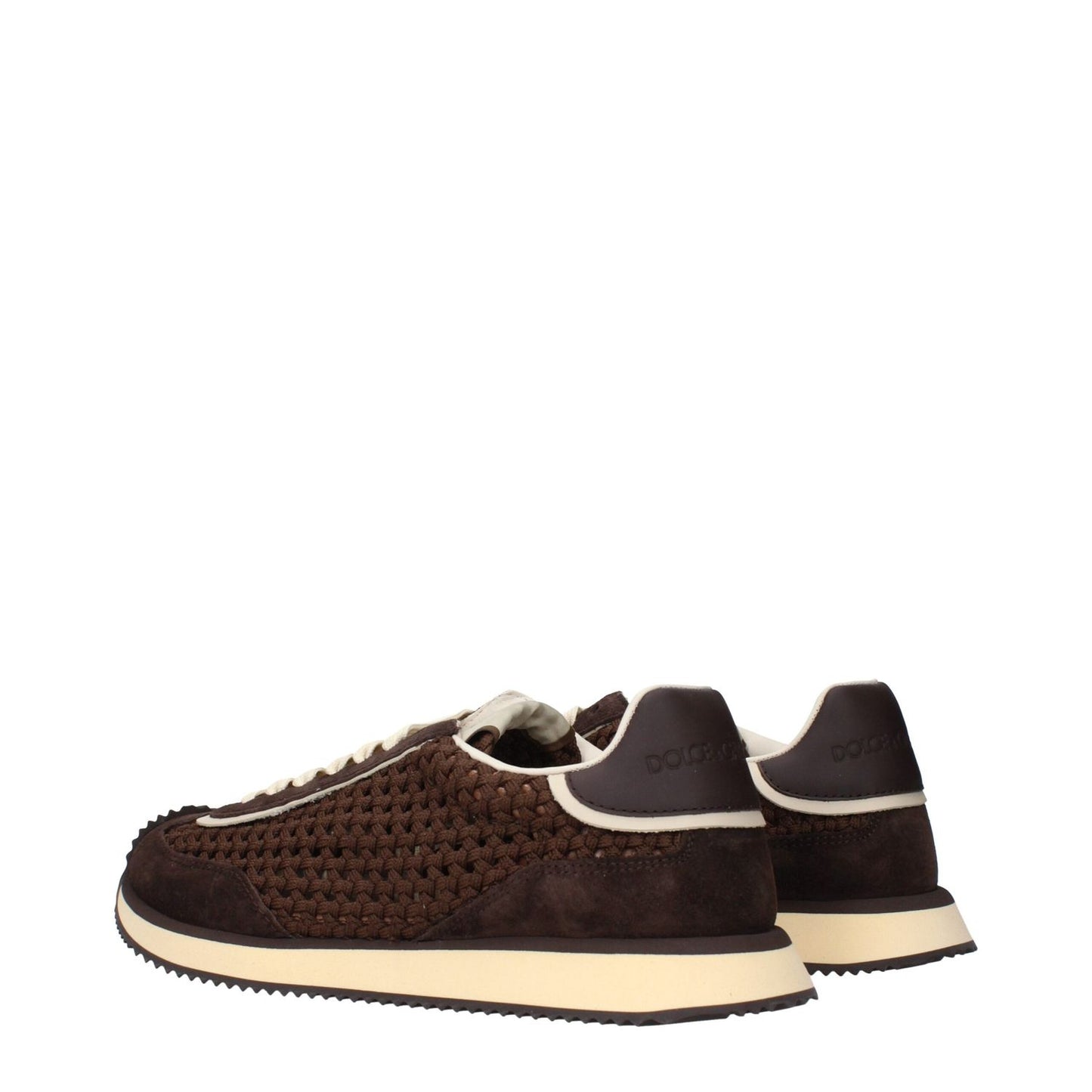 Dolce & Gabbana Brown Fabric Low Tops sneakers with front and back logo design, side view showcasing textured material.