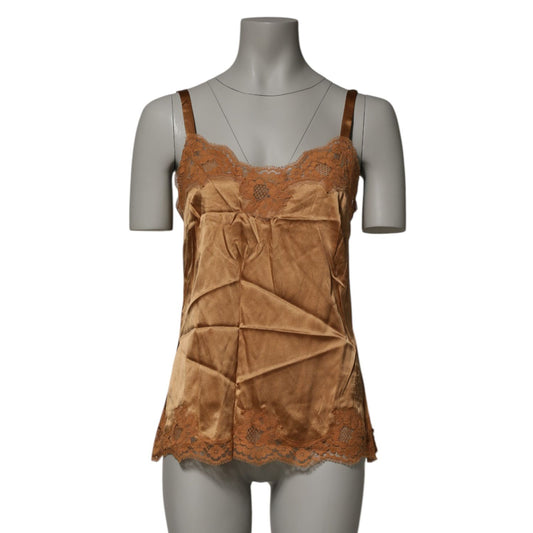 Dolce & Gabbana Brown Floral Lace Tank Lingerie Sleepwear Underwear made of luxurious silk satin.