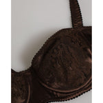 Dolce & Gabbana brown silk balconette bra with lace detailing and underwire support, featuring adjustable straps for a luxurious fit.