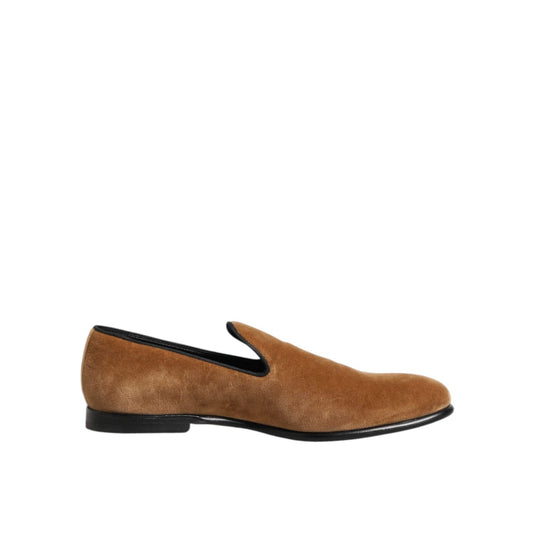 Dolce & Gabbana Brown Suede Slip On Men Loafers Formal Shoes, luxurious suede loafers, elegant men's footwear, Italian craftsmanship
