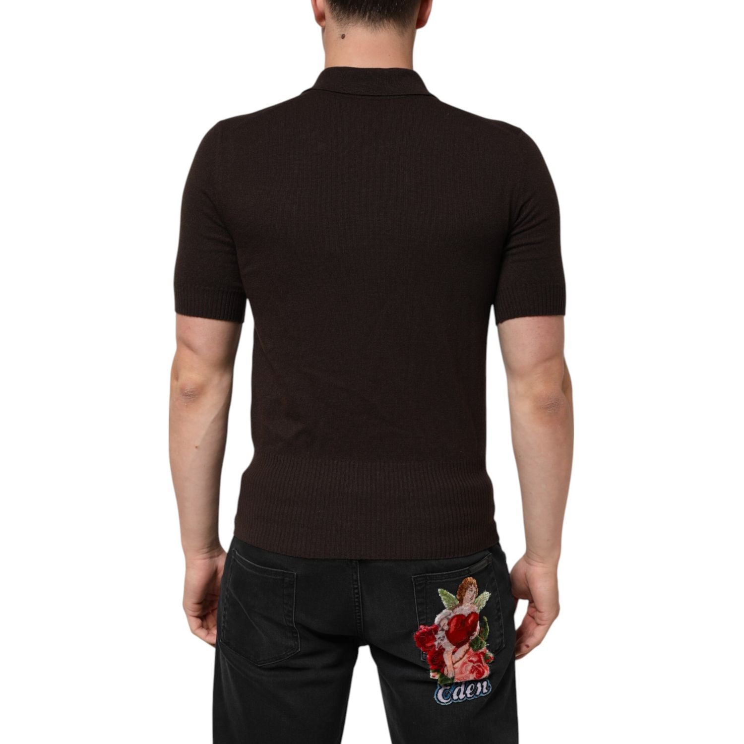 Dolce & Gabbana Brown Wool Logo Embroidered Men Polo T-shirt