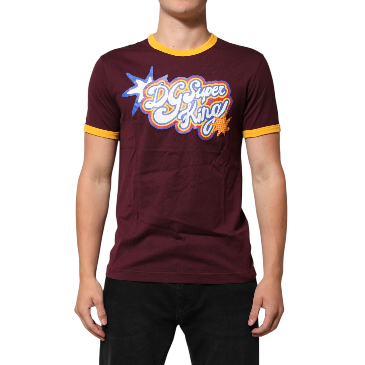 Dolce & Gabbana Burgundy Cotton DG Super King Logo T-Shirt