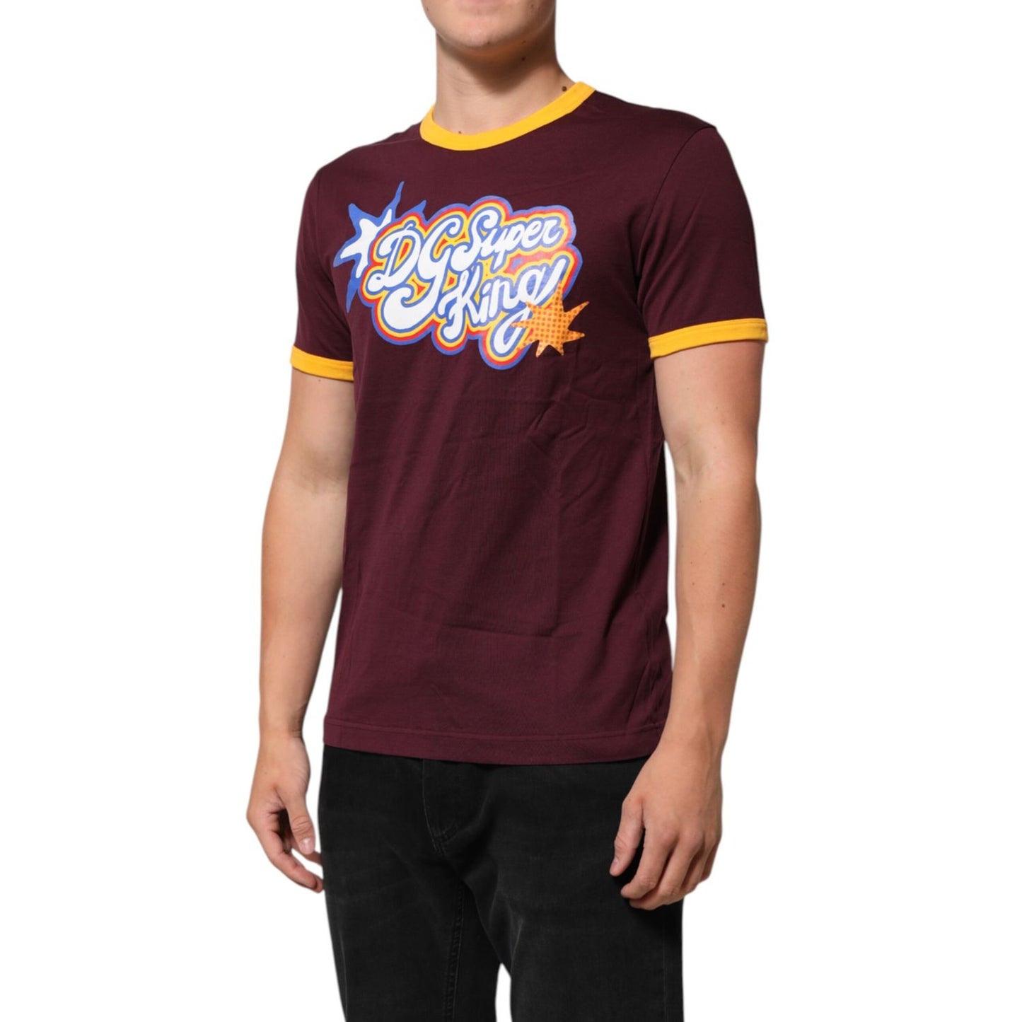 Dolce & Gabbana Burgundy Cotton DG Super King Logo T-Shirt
