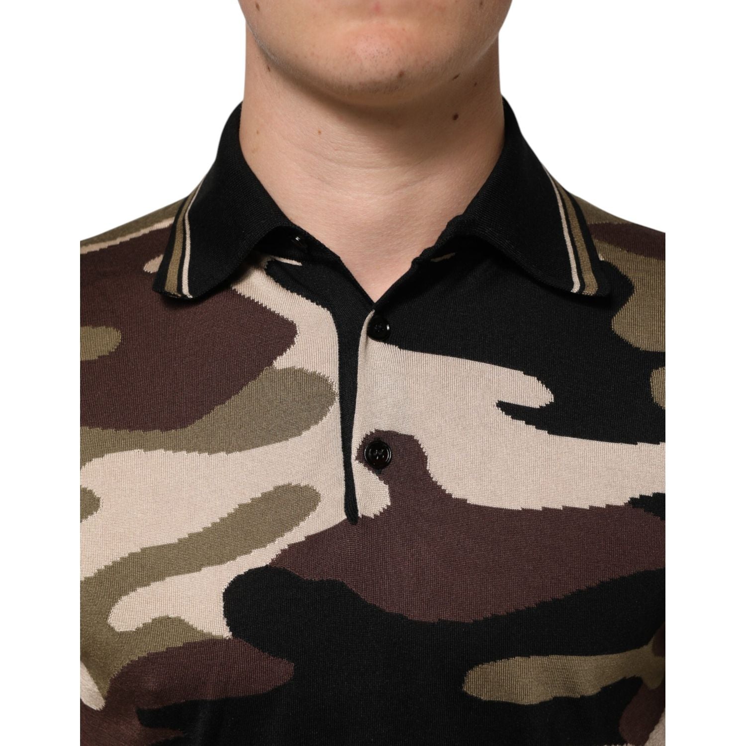 Dolce & Gabbana Camouflage Brown Silk MilitaryPolo T-shirt
