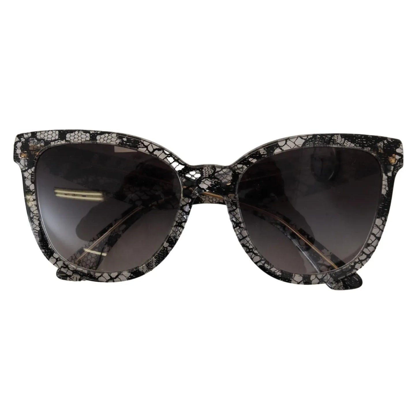 Dolce & Gabbana DG4190 Black Lace Acetate Crystal Round Sunglasses with gray gradient lenses for women, offering 100% UV protection.