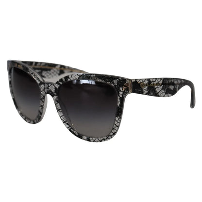Dolce & Gabbana DG4190 Black Lace Acetate Crystal Round Sunglasses with grey gradient lenses offering 100% UV protection for women.