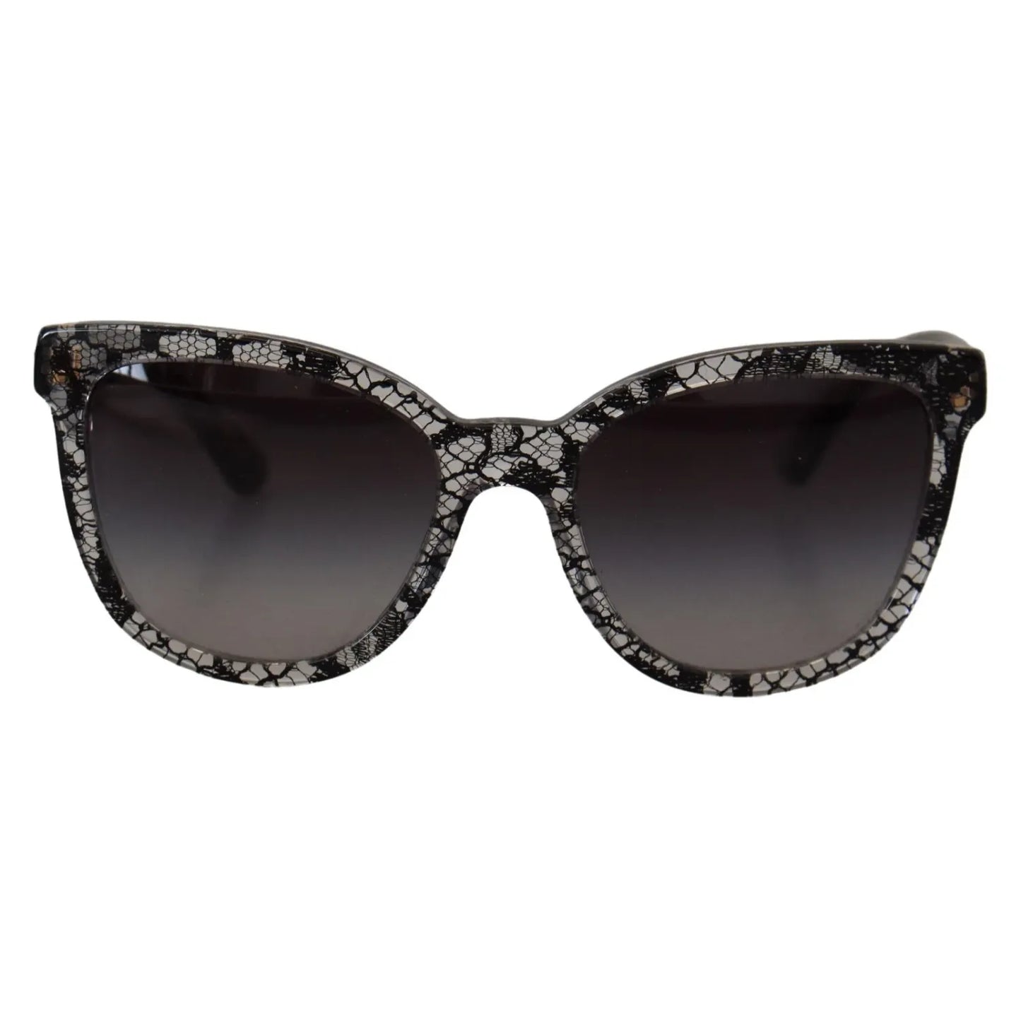 Dolce & Gabbana DG4190 Black Lace Acetate Crystal Round Sunglasses with grey gradient lenses, showcasing stylish women's eyewear.