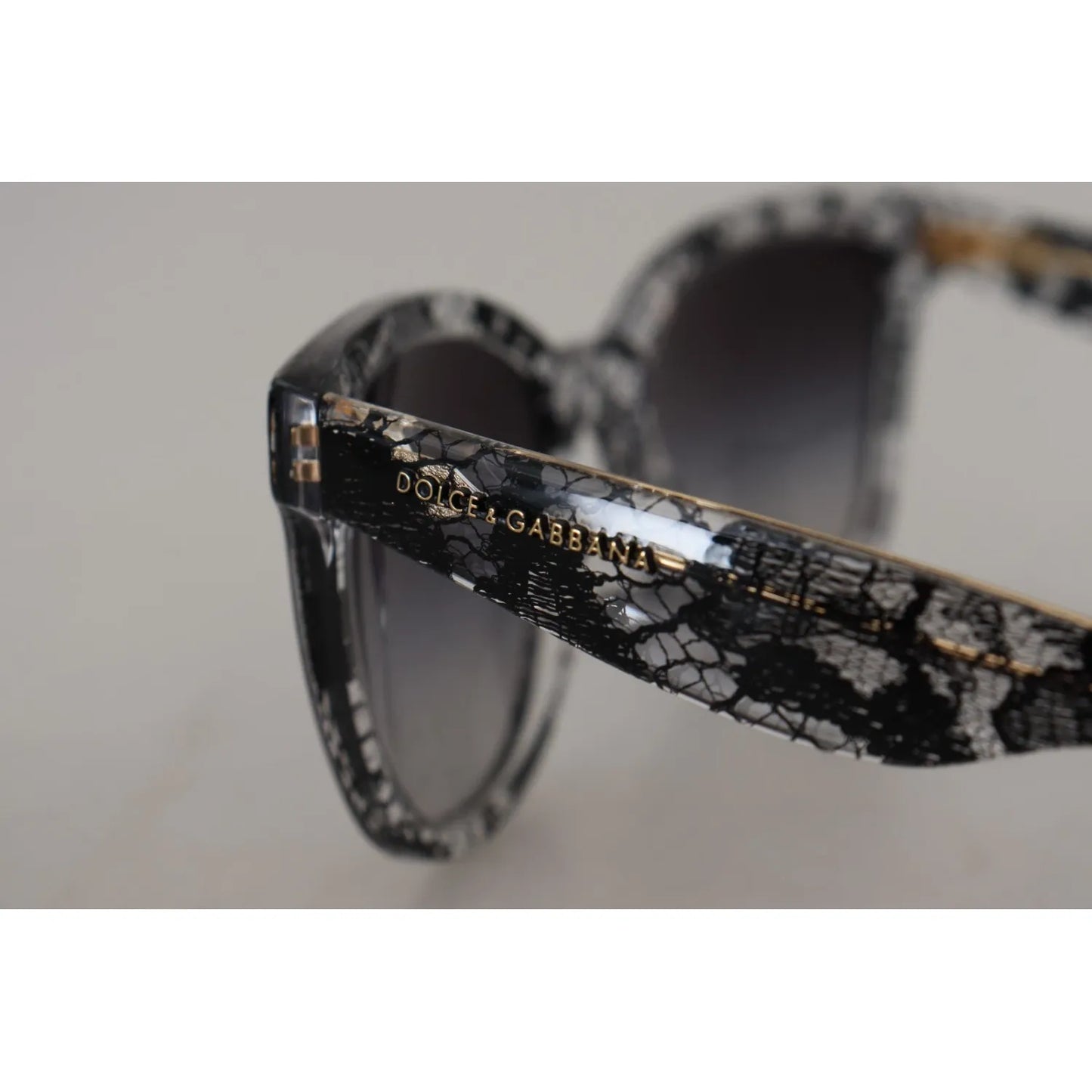 Dolce & Gabbana DG4190 Black Lace Acetate Crystal Round Sunglasses side view